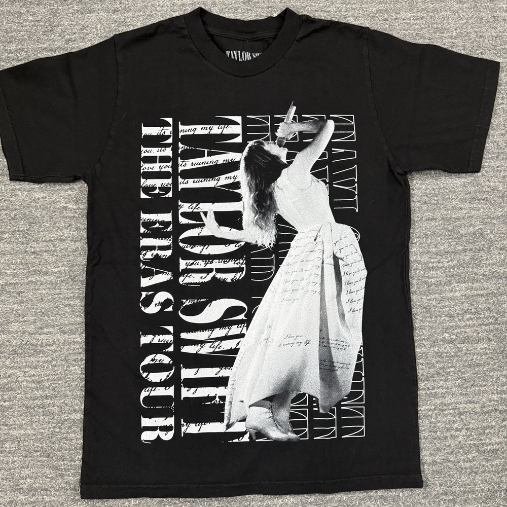 Taylor Swift Eras Tour Eras Oversized T-Shirt Small Black TTPD Live Photo Music